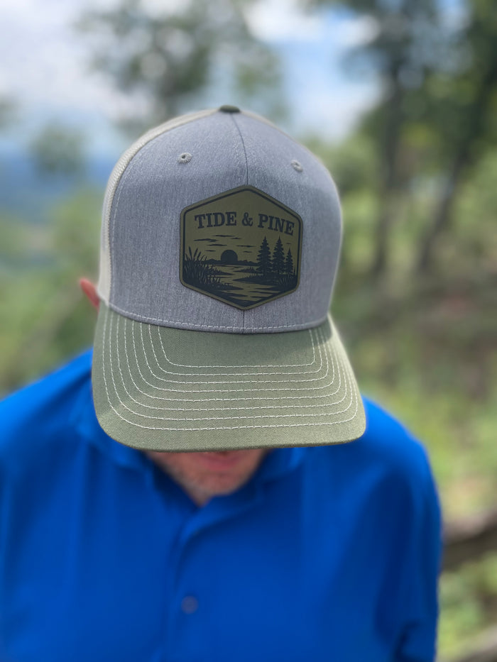 Moonlit Coastal Evening - Tide & Pine Leather Patch Trucker Hat
